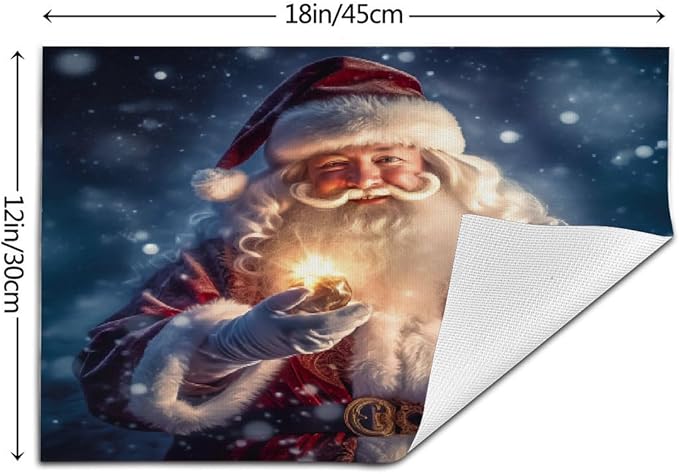 PVC Placemats Set of 4 Wipeable Table Mats Washable Heat Resistant Non Slip Vinyl Dining Table Mat for Kitchen Indoor Outdoor Patio Farmhouse Place Mats Lamp Christmas Santa Decorative