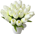 UKELER 24 Pcs Tulip Artificial Flowers White&Green Real Touch PU Tulip Flowers for Floral Arrangement Centerpiece Wedding Bouquet Table Decoration Birthday Mother Gift