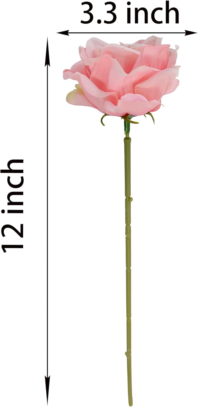 Artificial Satin Rose Flower Heads,48 Pcs Silk Rose Heads with Stems,3.3'' Rose Artificial Flowers Bulk,Artificial Rose Flower Heads for DIY Crafts Bouquet (48, Pink)
