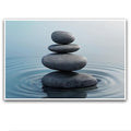 Zen wall art Harmonious grey stones stacked on a calm surface of water Serene Zen decor suitable for tranquil homes and spaces of meditation 12x18in Frameless