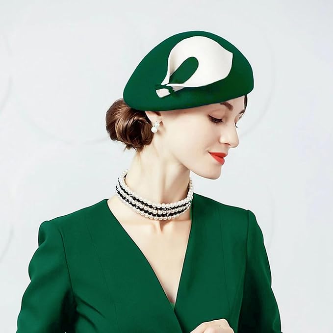 ORIDOOR Women Vintage 100% Wool Felt Flowers Bucket Cloche Bowler Hat Church Wedding Beret Hat