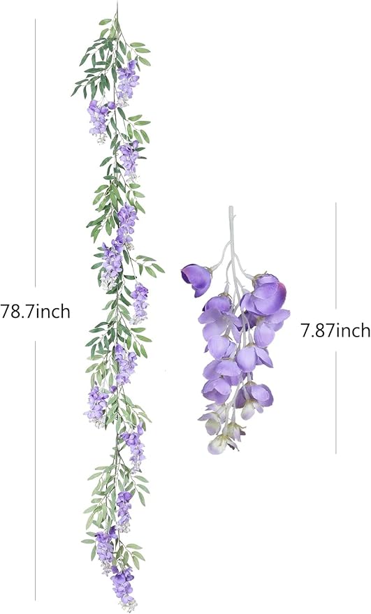 Duovlo 4Pcs 6.6Ft/Piece Imitation Silk Wisteria Garland Hanging Flower Vine for Home Outdoor Garden Ceremony Wedding Arch Floral Decor (Light Purple)