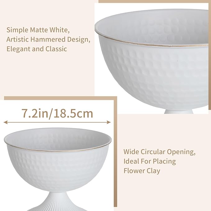 Sziqiqi Urn Vases for Wedding Centrepiece - 6in High White Metal Vase Set of 10 Small Vintage Flower Arrangement Pots for Table Centrepieces Elegant Hammered Vase for Christmas Anniversary Party