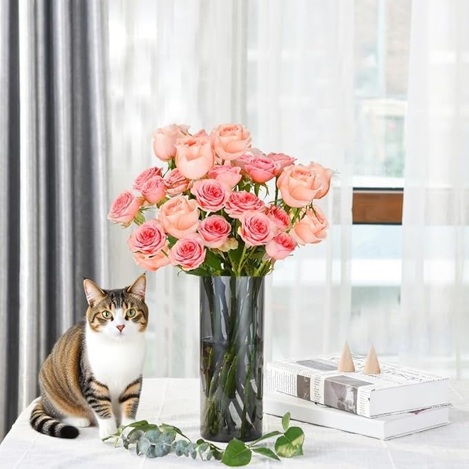 Flower Vase, Non-breakable Vases, 5" W x 12" H, Acrylic Grey Vase, Aesthetic Room Decor Cylindrical Modern Flower Vases for Table Centerpiece, Home Decor, Women Floral Arrangement Gift