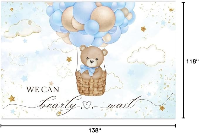 ChloropLastid We Can Bearly Wait Baby Photo Backdrop 12x10ft Pink Hot Air Balloon Bear Background for Baby Balloons Clouds Stars Girl Baby Shower Newborn Party Cake Photo Decoration