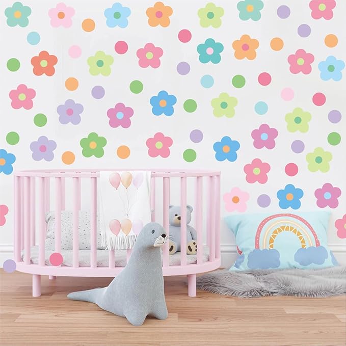 Daisy Flowers Wall Stickers – 180 Pcs Peel & Stick Removable Waterproof Vinyl Floral Decals for Bedroom, Nursery & Cozy Corners | A Simple Peel Turns Walls into a Spring Bloom Retreat (Colorful)