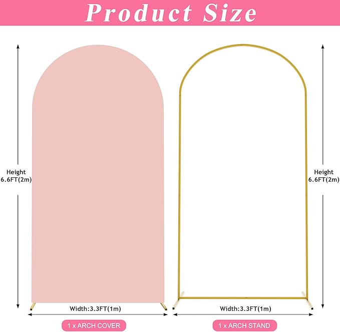 Putros 6.6ft Metal Arch Stand with Cover Pale Pink Spandex Fitted Wedding Arch Cover and Round Top Chiara Backdrop Stand Set for Birthday Party Baby Shower Decoration