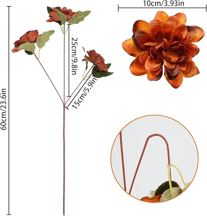 Uieke 6PCS Artificial Daisy Mums Flowers with Stem, Burnt Orange Silk Flowers Arrangement for Home Party Fall Wedding Bouquet Thanksgiving Table Centerpieces Decor (Vintage Terracotta)