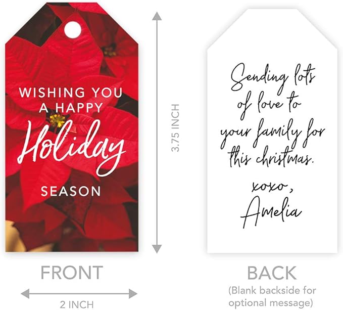 Andaz Press Christmas Holiday Season Classic Gift Tags, Merry Christmas to from and Wishing You A Happy Holiday Season, Poinsettia Design, for Holiday Events, Parties, and Favors, 60-Pack