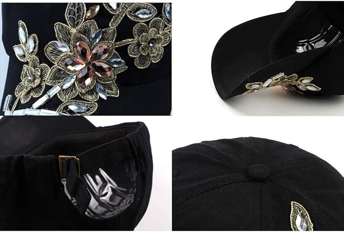 Gudessly Bling Women Baseball Cap Flower Snapback Rhinestone Sun Hats Adjustable Denim Jeans Hat