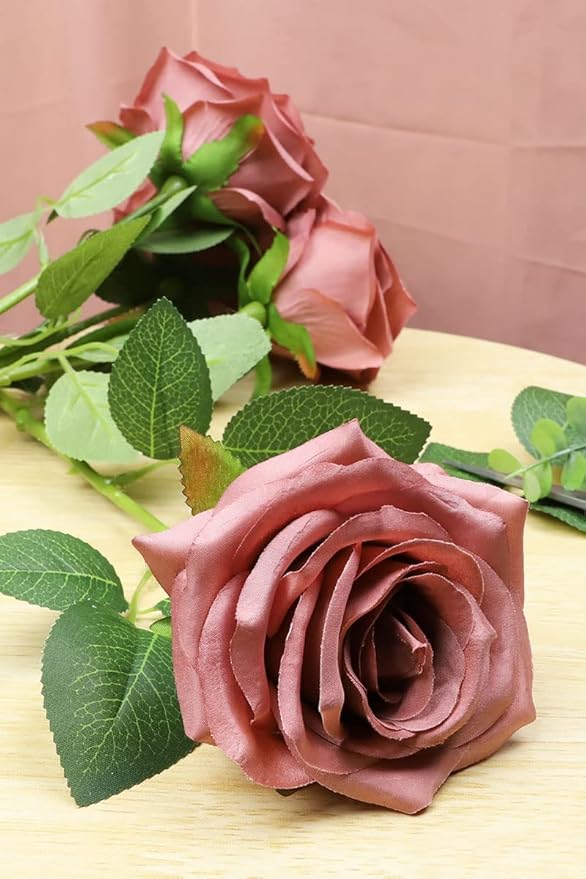 Artificial Rose Flower Dusty Rose Flowers Silk Flowers 12 pcs with Long Stem Silk Roses Bouquet for Wedding Bridal Shower Party Home Decoration