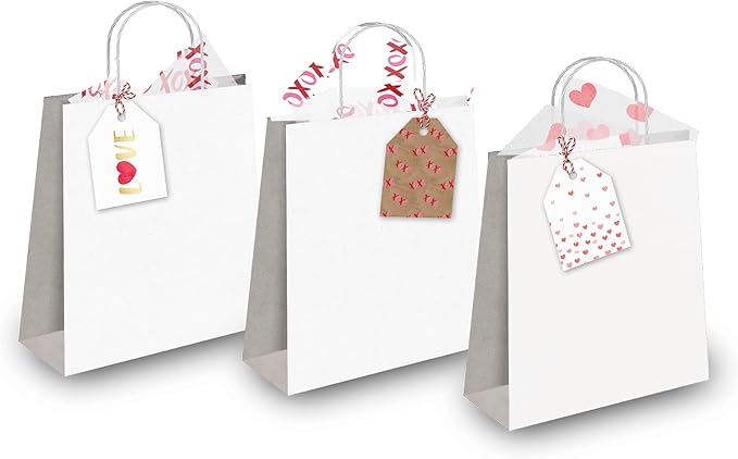 Pro Supply Global 24 Count of 2.5 Inch x 3 Inch Pre Strung Valentine's Day Fading Hearts Gift Tag Assorted Printed Designs on Large Cardstock Gift Hang Tags - Ideal to Use on Bags