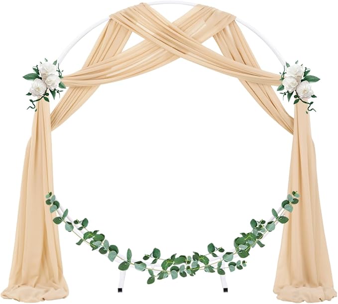 Socomi Wedding Arch Draping Fabric 3 Panels 29" x 19Ft Champagne Sheer Chiffon Curtain Drapes 6 Yards for Wedding Ceremony Birthday Party Decoration