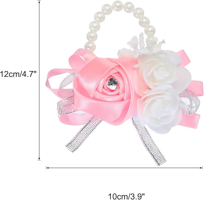 MECCANIXITY Wrist Corsage Artificial Flower Bracelets Rose Wrist Bride Groom Decorative for Wedding Ceremony Prom Party Anniversary Pink