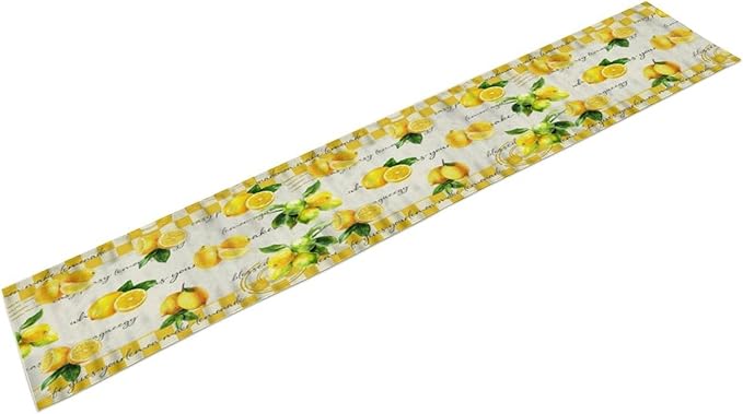Lemon Table Runner , Summer Yellow Fruits Green Leaves Kitchen Dinning Table Decoration for Indoor Outdoor Home Party Decor 13x90 in