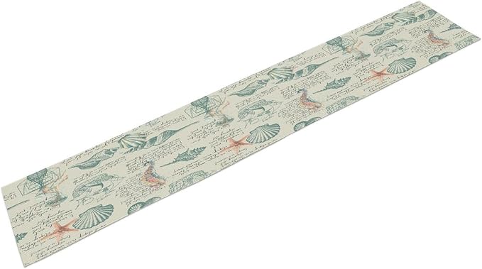 Starfish Table Runner,Seashells Beach Coastal Nautical Sailboat Jellyfish Vintage Hand Drawn Burlap for Hotel Indoors Outdoor Dining Room Kitchen Table Decor, 13x90in