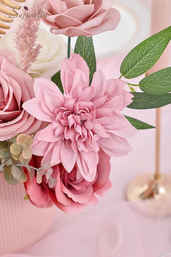 Serwalin Artificial Flowers Dusty Pink Silk Fake Flowers for DIY Wedding Bouquets Cake Flowers Spring Decor Table Centerpieces Arrangements Baby Shower Decoration