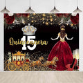 Red Dress Rose Flower Backdrops Quinceanera Birthday Backdrop for Girl Princess Happy 15th Bday Carriage Photography Props Cake Table Banner 8x6ft BJLSLU304