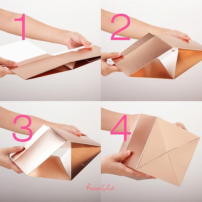 ROSEGLD 30 Gift Boxes 8x8x4 Inches With Lids, Bridesmaid Proposal Boxes for Light Weight Gifts (Glossy Rose Gold With Grass Texture)