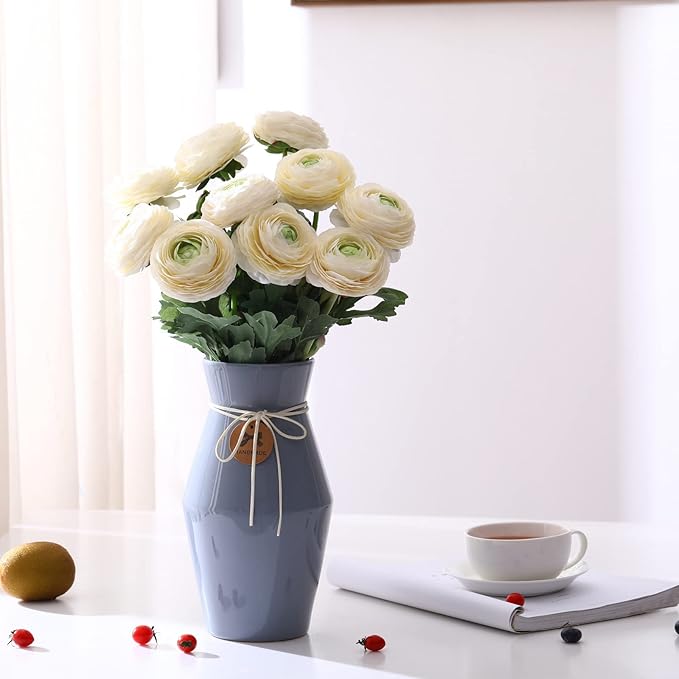 Artificial Ranunculus Flowers with Real Touch Stem, Silk Ranunculus Flowers(10 Pack) (White)