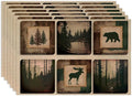 Rustic Lodge Bear Deer Placemats Set of 6, Vintage Cabin Pine Cone Plaid Place Mats, Heat Resistant Non Slip Cotton Linen Dining Table Mats for Home Kitchen Decor 18x12 Inch