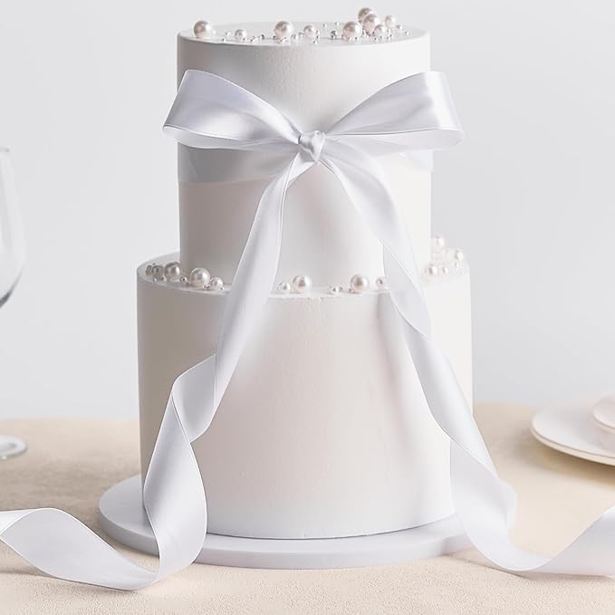 1-1/2 Inch Wide White Satin Ribbon, 50 Yards Solid Polyester Fabric Ribbon for Roses Making, Gift Wrapping, Christmas, Wedding Decorations, Crafts, Bows
