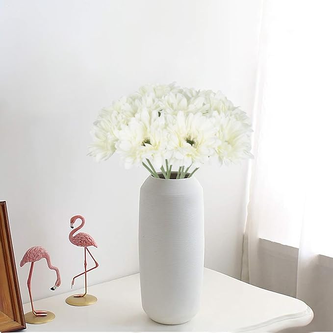 White Daisy Flowers Artificial Flowers Silk Flowers Gerber Daisy Artificial 10PCS Fake Daisies 17.7in Faux Daisies for Wedding Bridal Bouquet Party Home Kitchen Decor(White)