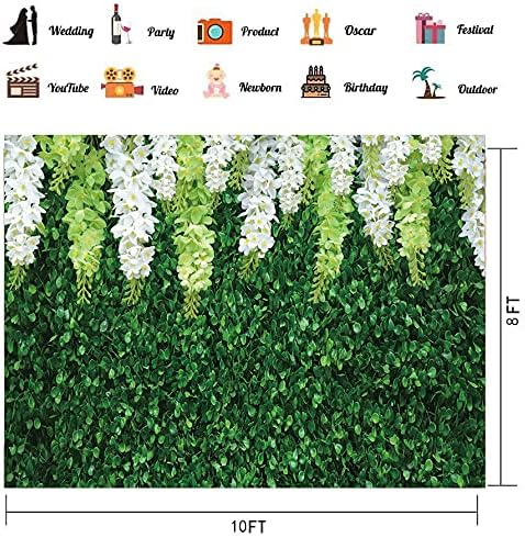 CHAIYA 10x8ft Greenery Backdrop with Flowers Green Leaf White Flower Photo Backdrops Bridal Shower Backdrop for Wedding Backdrops Reception Ceremony Birthday Party Decoration CY-027