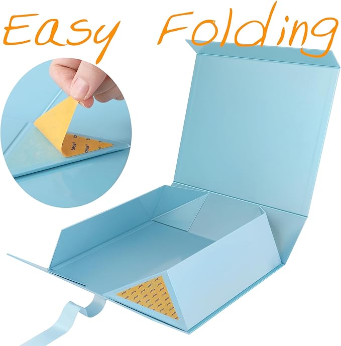 GREEN BEAN 3 Extra Large Gift Box with Lid for Present 16.3x14.2x5 Inches, Baby Blue Magnetic Gift Box with Ribbon for Clothes and Large Gifts (Glossy Baby Blue)