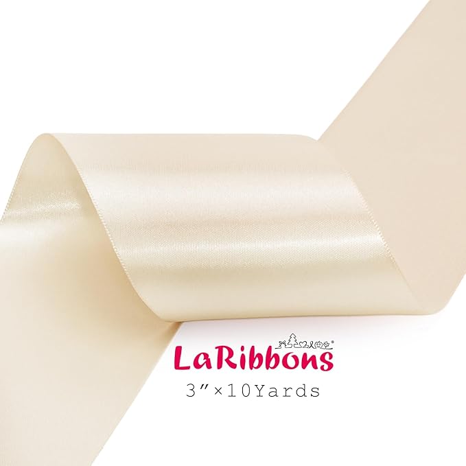 LaRibbons Nude Satin Ribbon 3 Inch 10 Yards Double Faced Luxury Nude Silk Ribbon for Gift Wrapping Flower Bouquets Bow Christmas Wedding Party Decoration Wreath Sash