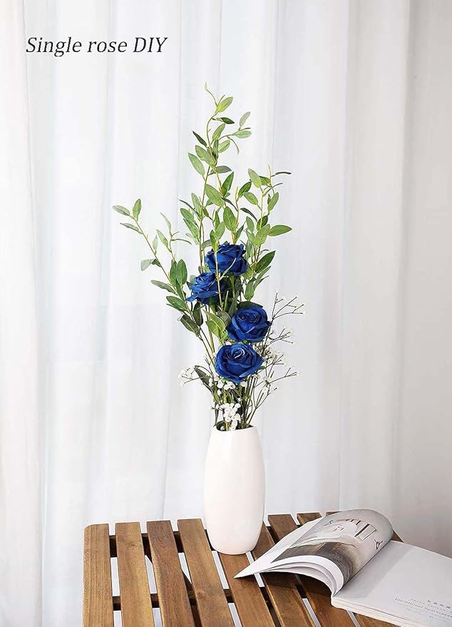 Laelfe 12 pcs Artificial Blue Roses Flowers Long Stem Fake Silk Rose for Home Wendding Decorations (Blue)