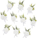 TINGE TIME Boutonniere for Men Wedding,Groom and Best Man Boutonniere for Wedding Ceremony Anniversary, Formal Dinner Party and Rustic Spring Wedding Marriage (10, Virginal White)