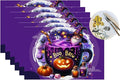 PVC Placemats Set of 6 Wipeable Table Mats Washable Heat Resistant Non Slip Vinyl Dining Table Mat for Kitchen Indoor Outdoor Patio Farmhouse Place Mats Purple Halloween Magic Cauldron Decorative