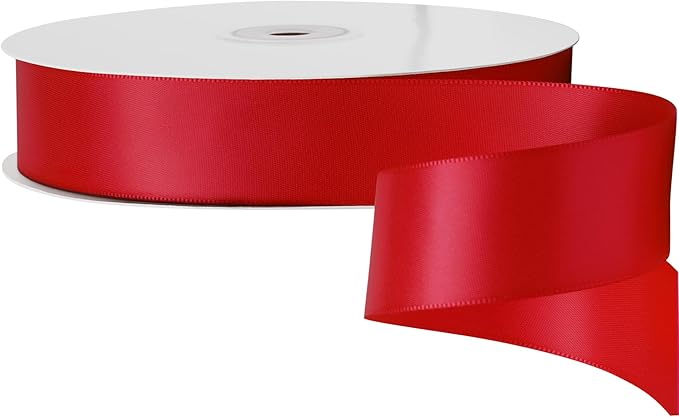 LIUYAXI Hot Red Double Faced Satin Ribbon, 1" X Continuous 50 Yards, Ribbons Perfect for Gift Wrapping Wedding Bouquet Decor DIY Craft Bow Making & Other Projects
