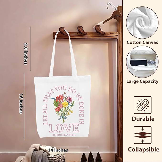 Floral Christian Gifts Religious Gifts Makeup Bag, Canvas Tote Bag Grocery Bags for Yoga Totes for Women Birthday