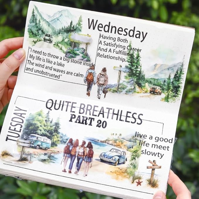 TIAMECH Travel Highway PET Stickers - 180 Pcs Beach Desert Oasis & Sunrise Sunset Design, Waterproof Sticker for Journaling & Scrapbooking, Junk Journal Supplies, Ephemera & DIY Crafts