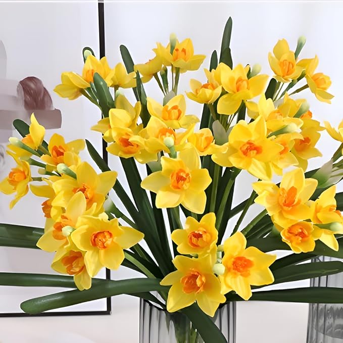 Artificial Flowers for Vases 20.5 Inch 10 Stems，Silk Dried Fake Mums Bouquet Indoor Faux Floral Arrangements for Decoration (Yellow-a)
