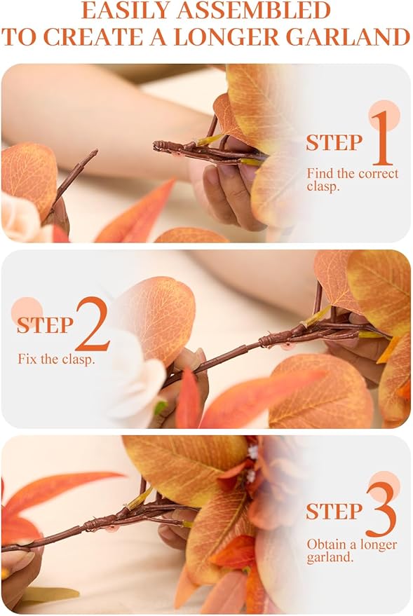 TINGE TIME Maple Red Flower Garlands, 2 PCS Artificial Eucalyptus Arch Flowers, Handcraft Artificial Rose Garlands for Arch Wedding Sweetheart Table Ceremony Backdrop Fall Decorations for Home