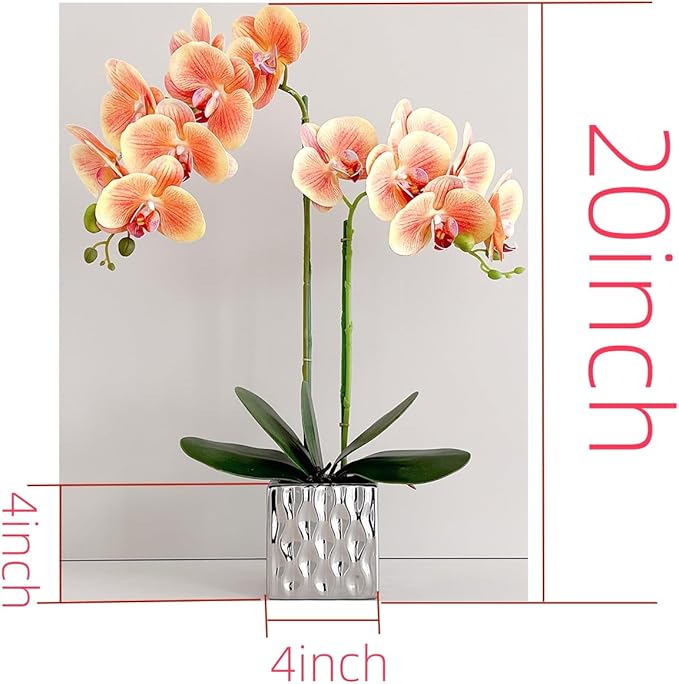 Artificial Orchids Silver Vases Orchids Artificial Flowers Orange Orchid Height 20 inches