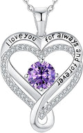 Jewelry for Women Wife Infinity Heart Birthstone I Love You Necklace S925 Anniversary Women Necklaces for Her Wife Birthday Gift Ideas, Birthday Present for Girlfriend Mom Daughter Sterling Silver