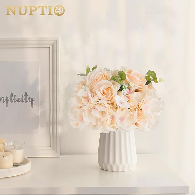 NUPTIO Flower Ball Arrangement Bouquet: 10 Pcs 11.8 inch Diameter Champagne Rose Fake Flowers Balls for Wedding Centerpiece Decorations Artificial Flower Centerpieces for Tables