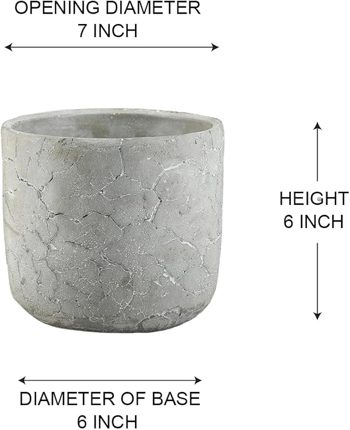 Serene Spaces Living CrackleStone Rustic Cement Vase, Decorative Planter with Cracked Texture, Perfect for Succulents, Small Plants, or Floral Arrangements, 7" Diameter & 6" Tall, Pack of 6