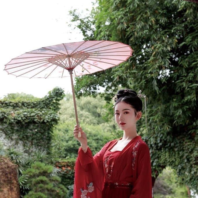 Parasol Chinese Style Classical Oil Paper Umbrella Rainproof Umbrella, Parasol Pendent Floral Mulitcolor Paper and Bamboo Painted Paper Parasol