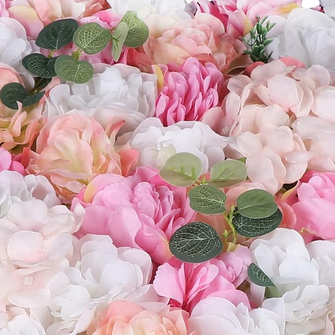 12 Pcs Artificial Flower Wall Panels 60x40cm Silk Hydrangea Wall Panel Flowers, Rose Wall Panel Artificial Flowers Wall Decor 3D Flower Wall Panel Silk Flowers