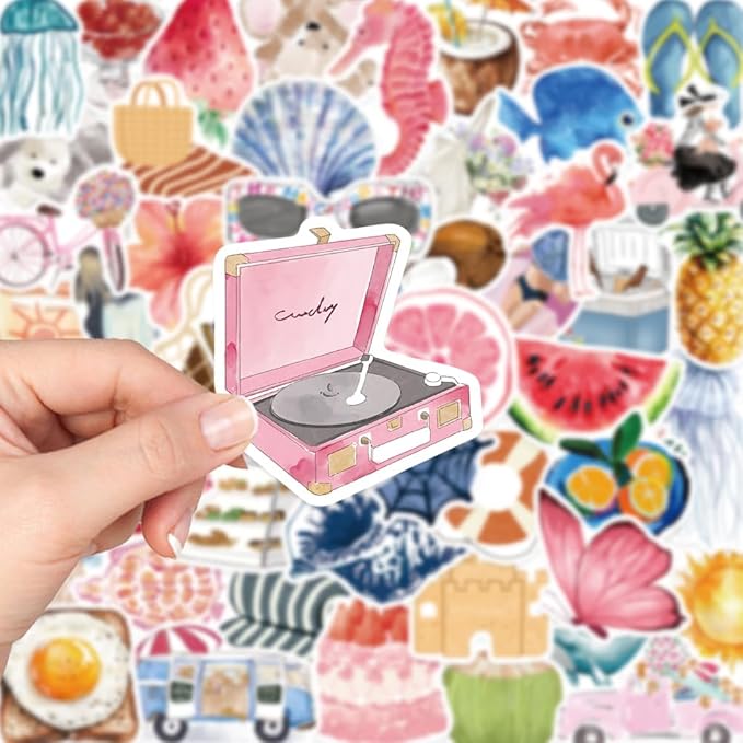 100 PCS Pink Aesthetic Stickers for Woman, Watercolor Summer Stickers for Water Bottles,Laptop Scrapbook Journaling Skateboard Surfboard Vinyl Waterproof Decorative Decals for Adults