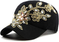 Gudessly Bling Women Baseball Cap Flower Snapback Rhinestone Sun Hats Adjustable Denim Jeans Hat