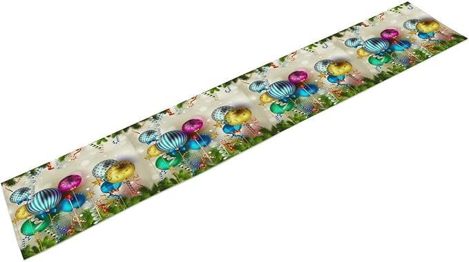 Christmas Table Runner,Colorful Balls Xmas Tree Snowflake Pattern Print Tablecloth Burlap for Hotel Indoors Outdoor Dining Room Kitchen Home Decor,W13X L70 in