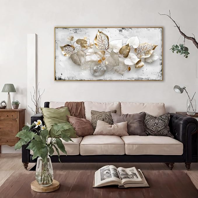 Wall Art Leaf Modern Botanical Artwork Canvas Painting for Living Room Bedroom Dining Room Home Office Decor 20"x40" with Framed
