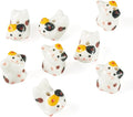 Beadthoven 8Pcs Lucky Cat Porcelain Beads 3D Yellow White Handmade Craft Beads Animal Ceramic Cat Printed Ceramic Spacers with Hole for DIY Necklace Bracelet Keychain Craft Jewelry Making