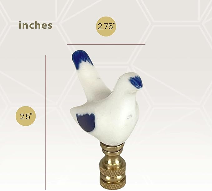 Royal Designs, Inc. Porcelain Bird Finial for Lamp Shade, Polished Brass, Blue & White, Pack of 2